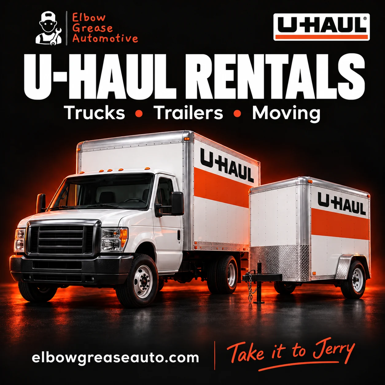 U-Haul truck and trailer rental graphic.